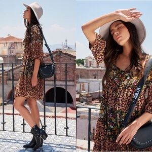 Zara Basic Semi Sheer Floral Tiered Mini Dress, Black Multi Floral, Size Small